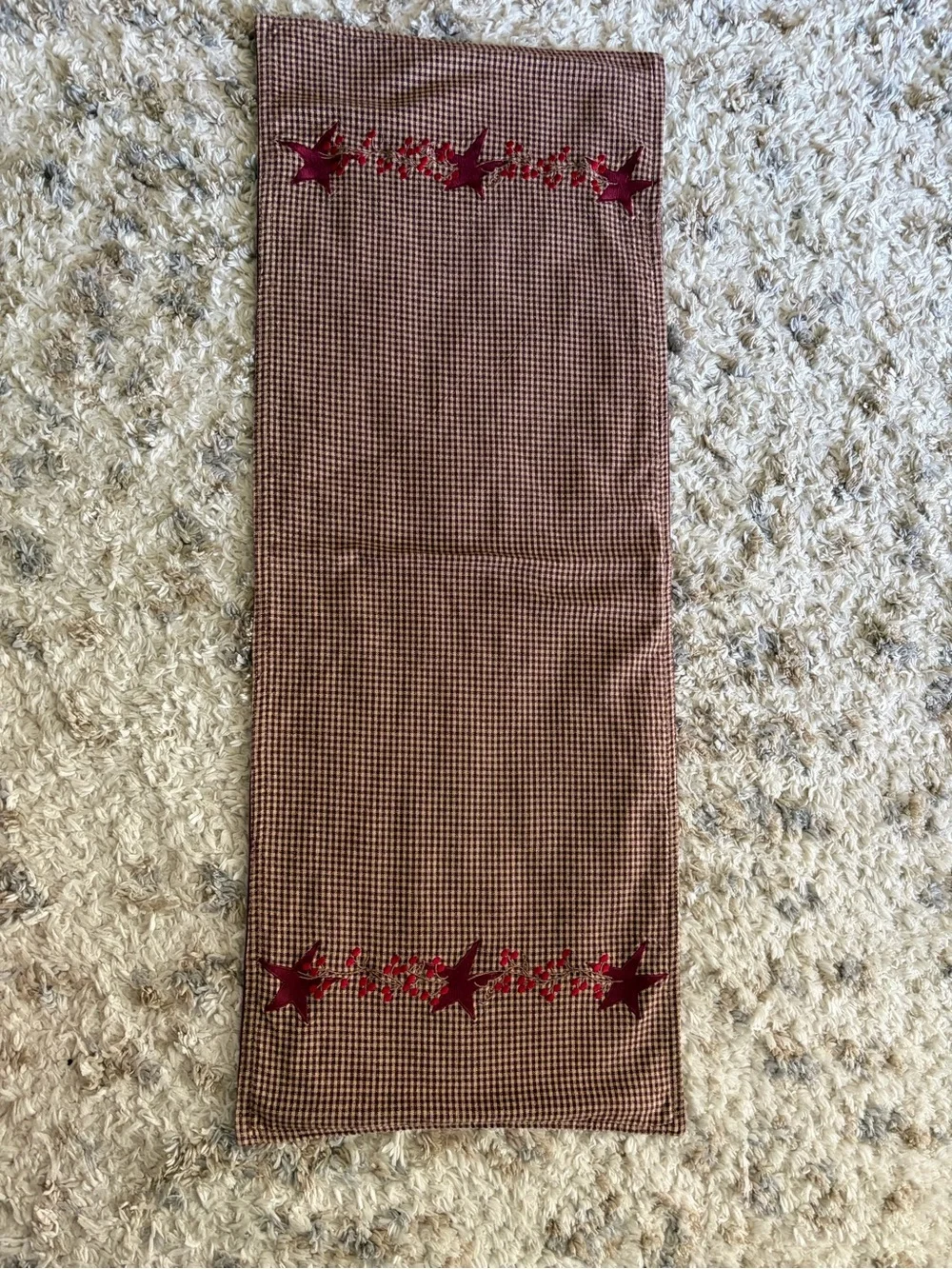 Red and Cream Star Embroidered Runner